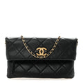 Calfskin Quilted Fold Over Clutch Black