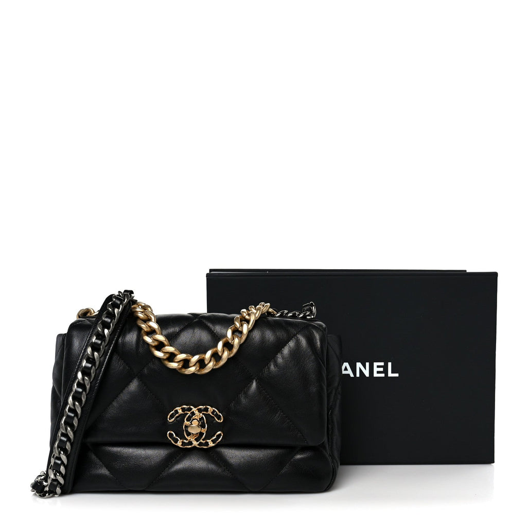 Shiny Goatskin Quilted Medium Chanel 19 Flap Black
