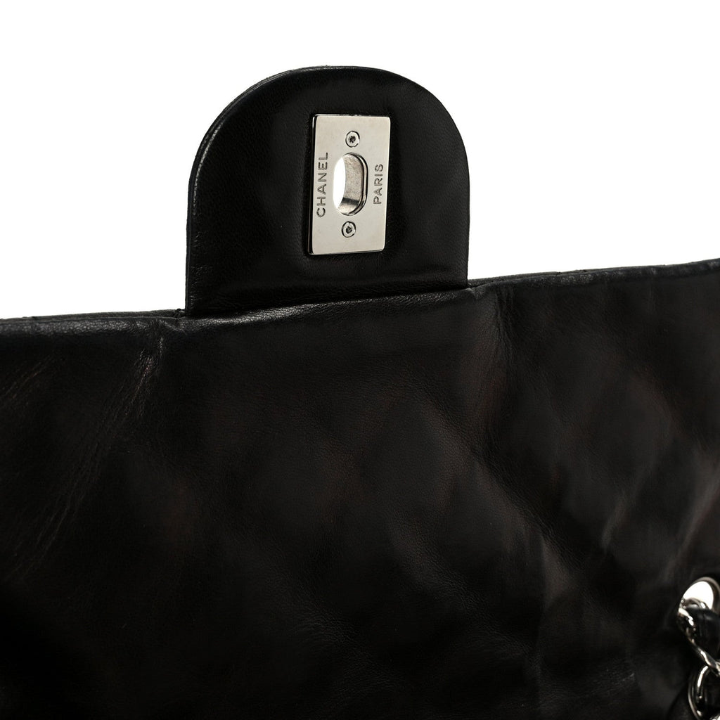 Washed Lambskin Quilted Maxi Single Flap Black