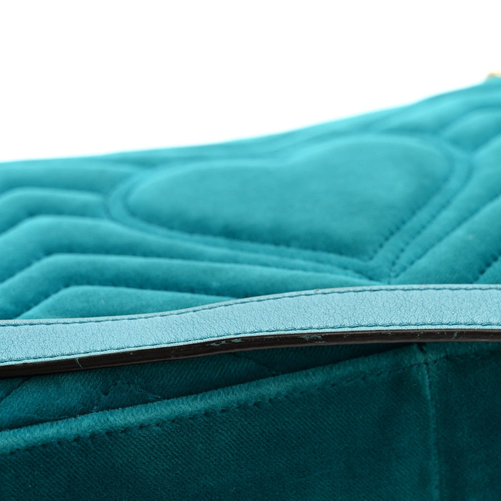 Velvet Matelasse Small GG Marmont Shoulder Bag Pavone Cyan