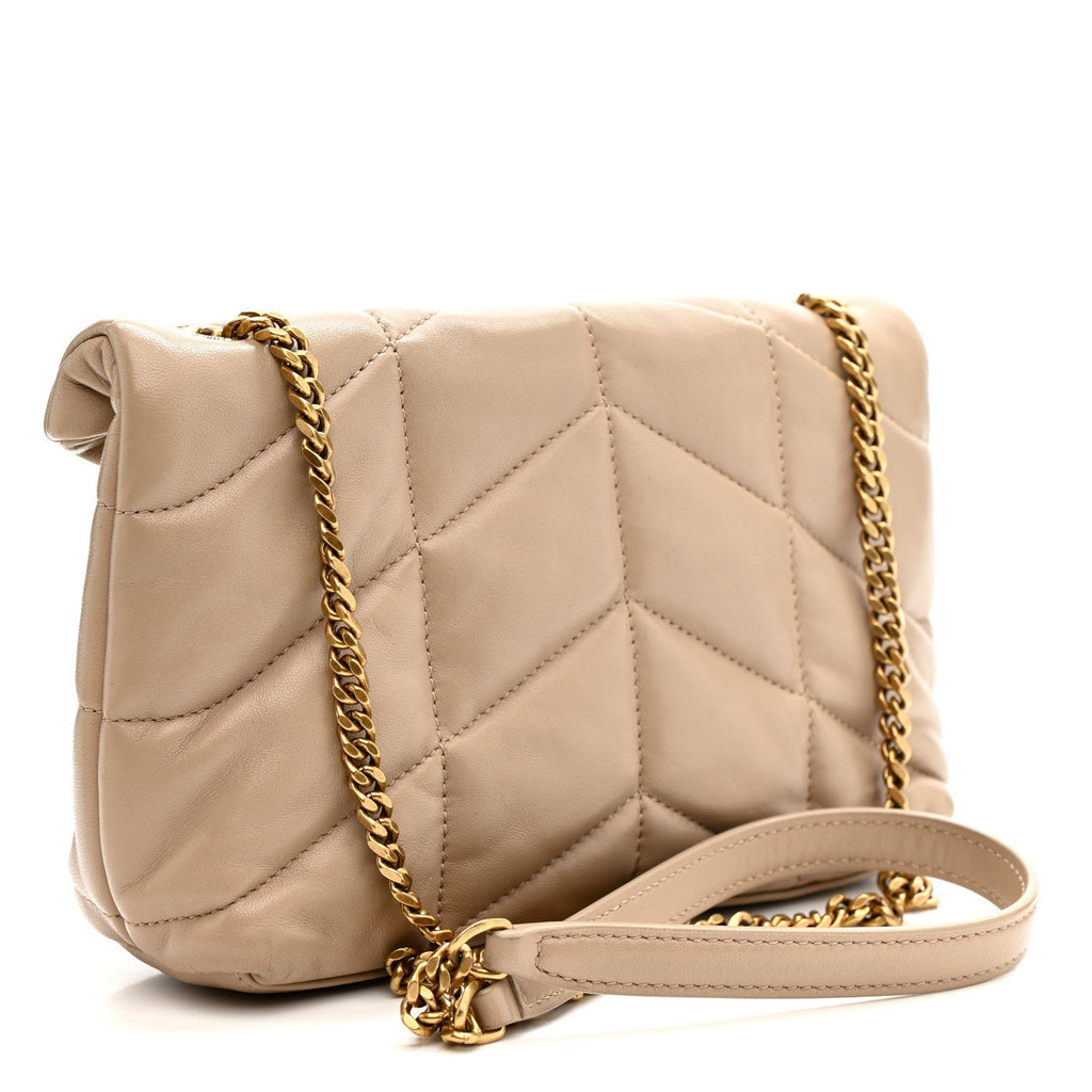 Lambskin Quilted Toy Loulou Puffer Monogram Chain Satchel Dark Beige