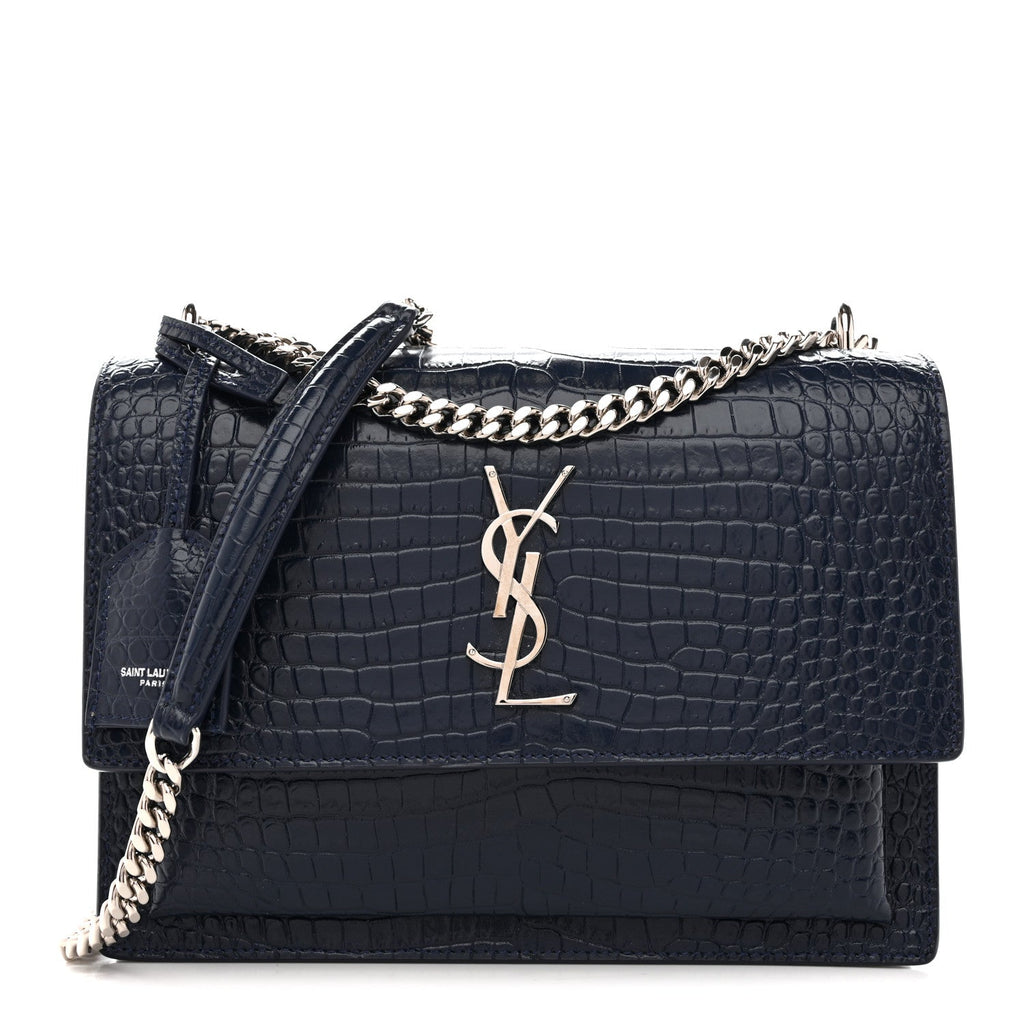 Calfskin Crocodile Embossed Medium Monogram Sunset Navy
