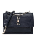 Calfskin Crocodile Embossed Medium Monogram Sunset Navy