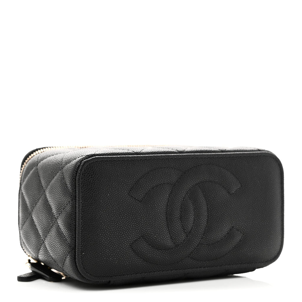Caviar Quilted Small Vanity Case With Chain Black