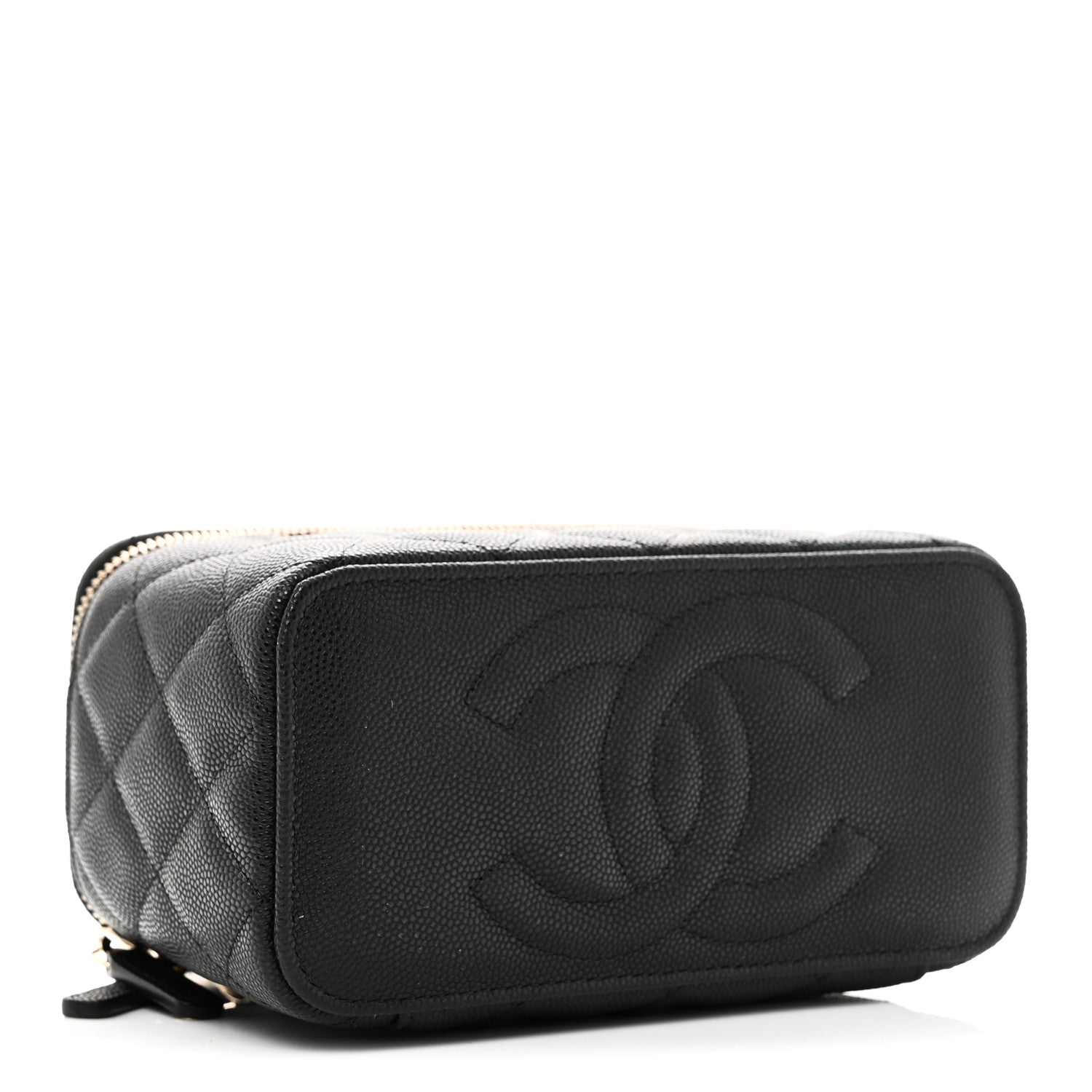 Caviar Quilted Small Vanity Case With Chain Black