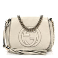 Pebbled Calfskin Small Soho Flap Crossbody Off White