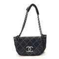 Lambskin Contrast Stitch Small Surpique Accordion Flap Navy