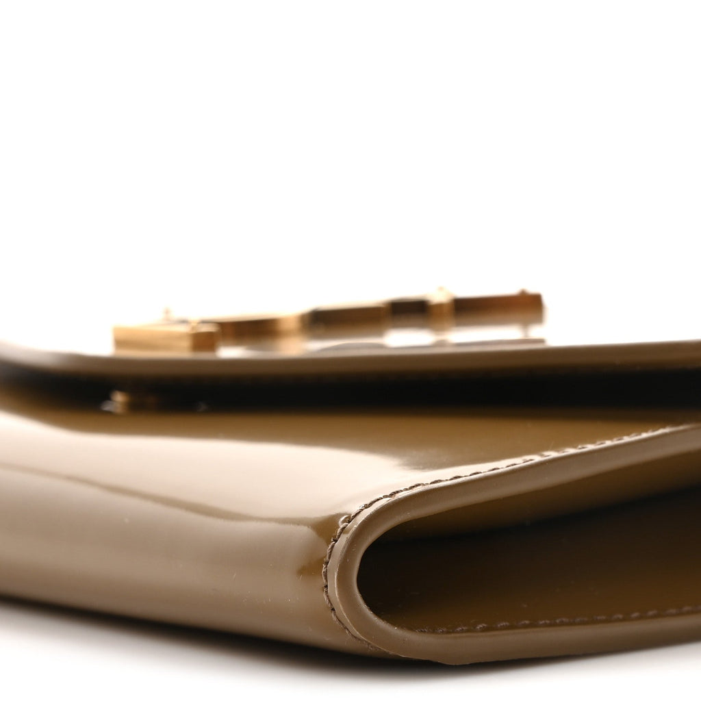 Patent Calfskin Uptown Chain Wallet Taupe