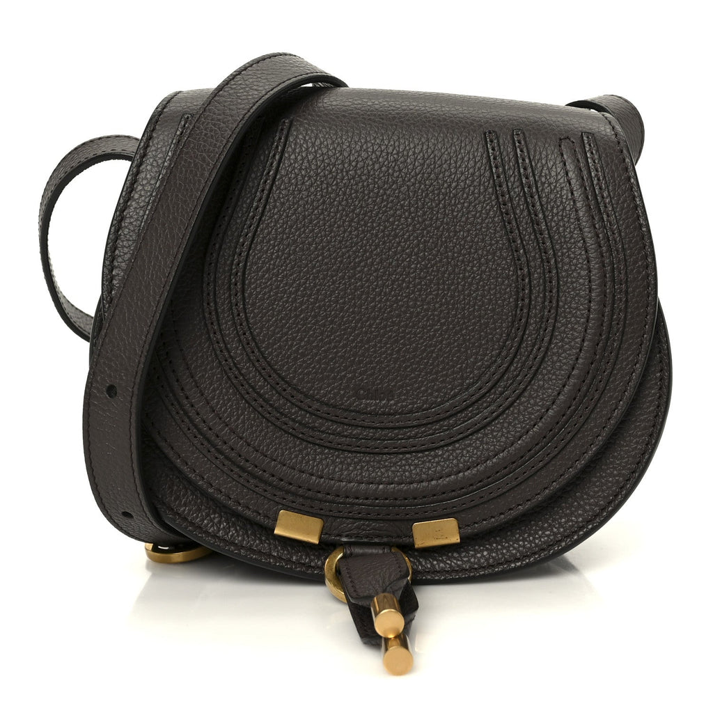 Grained Calfskin Small Marcie Round Crossbody Bag Bold Brown