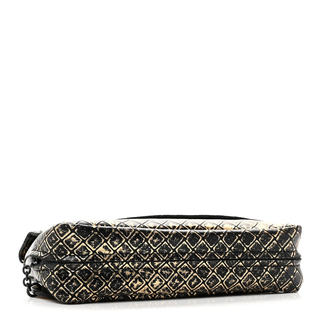 Calfskin Intrecciomirage Embossed Butterfly Chain Crossbody Black Gold