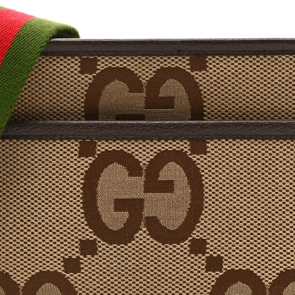 Monogram Jumbo GG Textured Dollar Calfskin Web Mini Crossbody Bag Camel Ebony New Acero