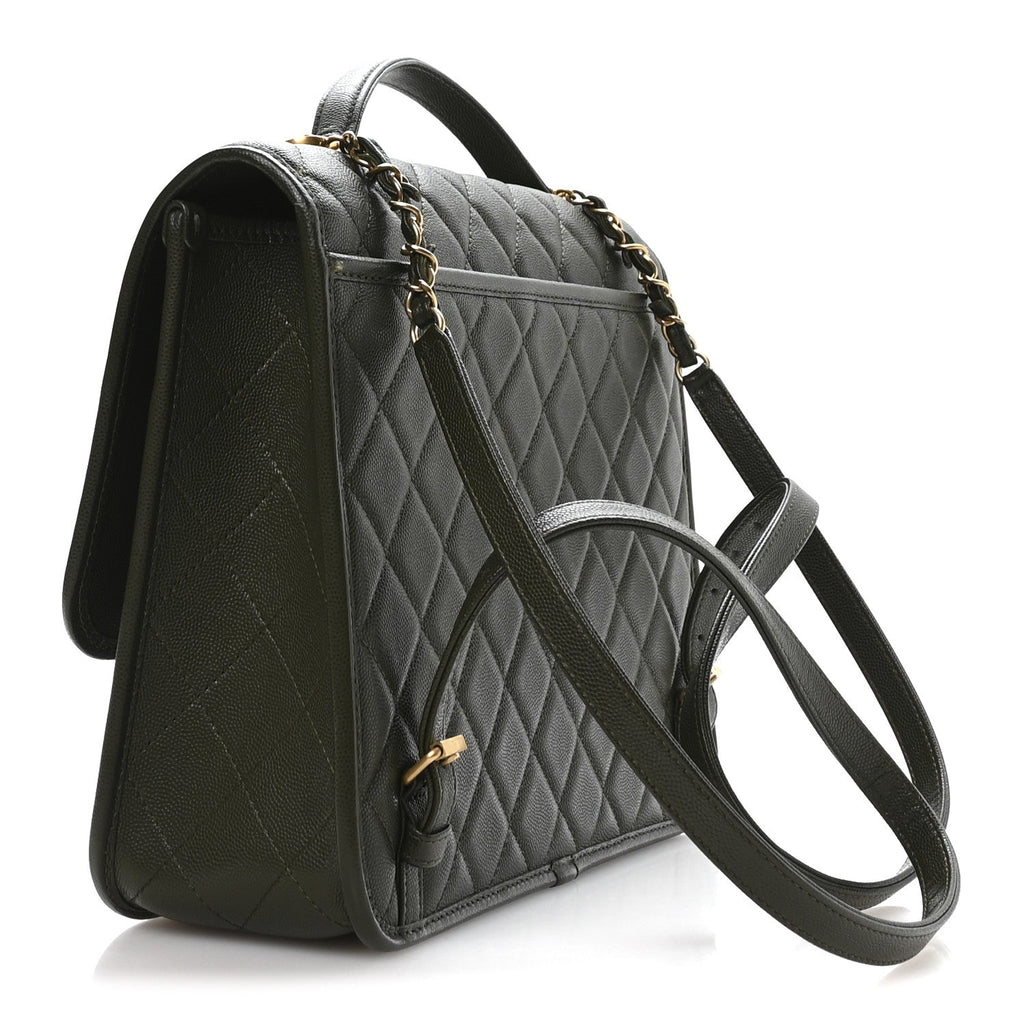 Caviar Quilted School Memory Backpack Dark Green