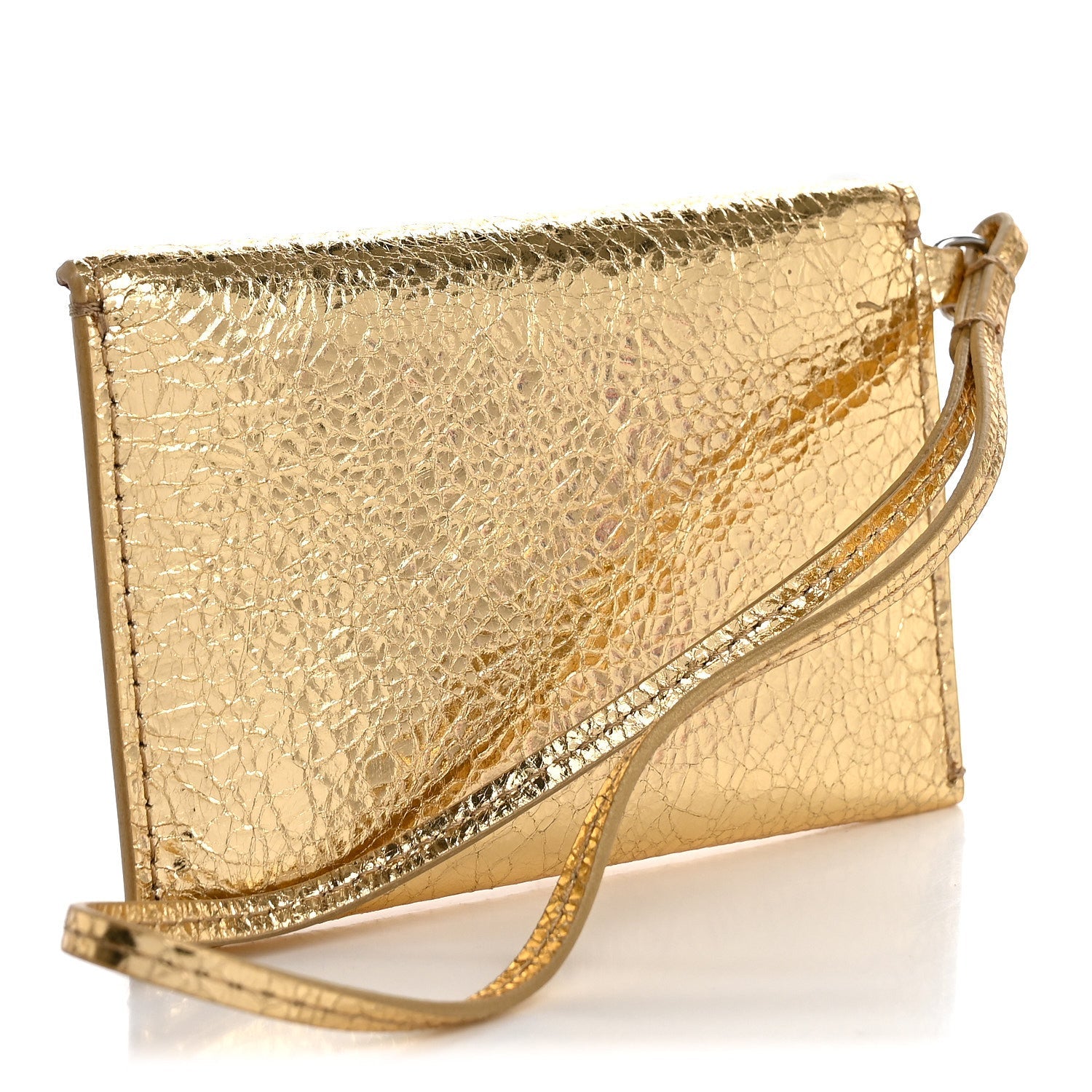 Metallic Lambskin  Holder Bag Charm Gold