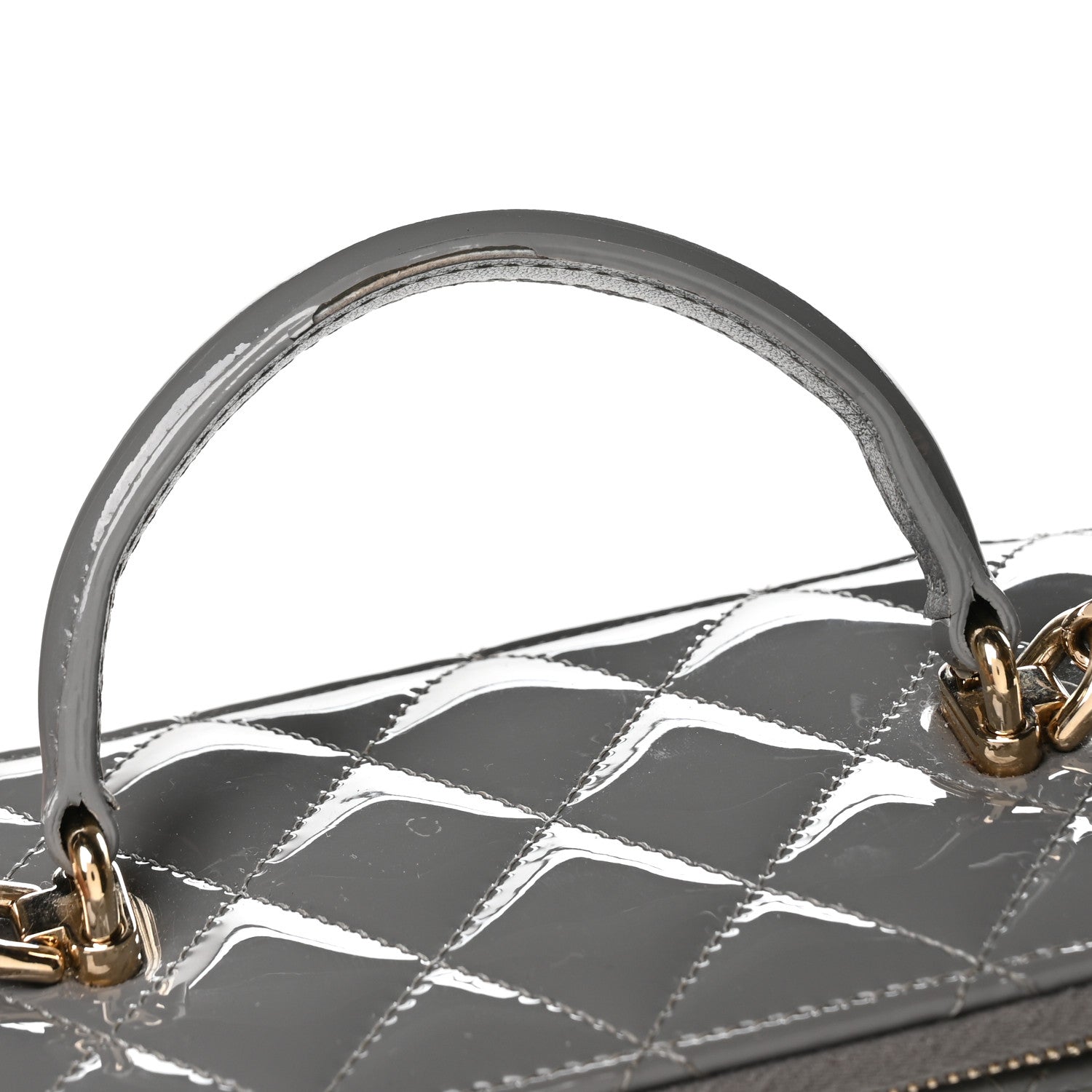Patent Quilted Quilted Small Top Handle Vanity Case With Chain Grey