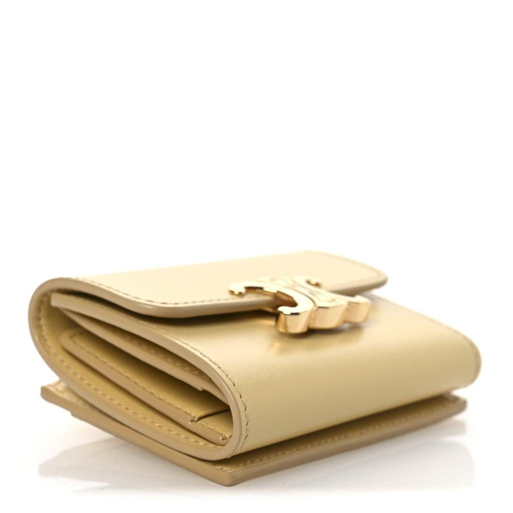 Shiny Calfskin Compact Triomphe Wallet With Coin Purse Pollen
