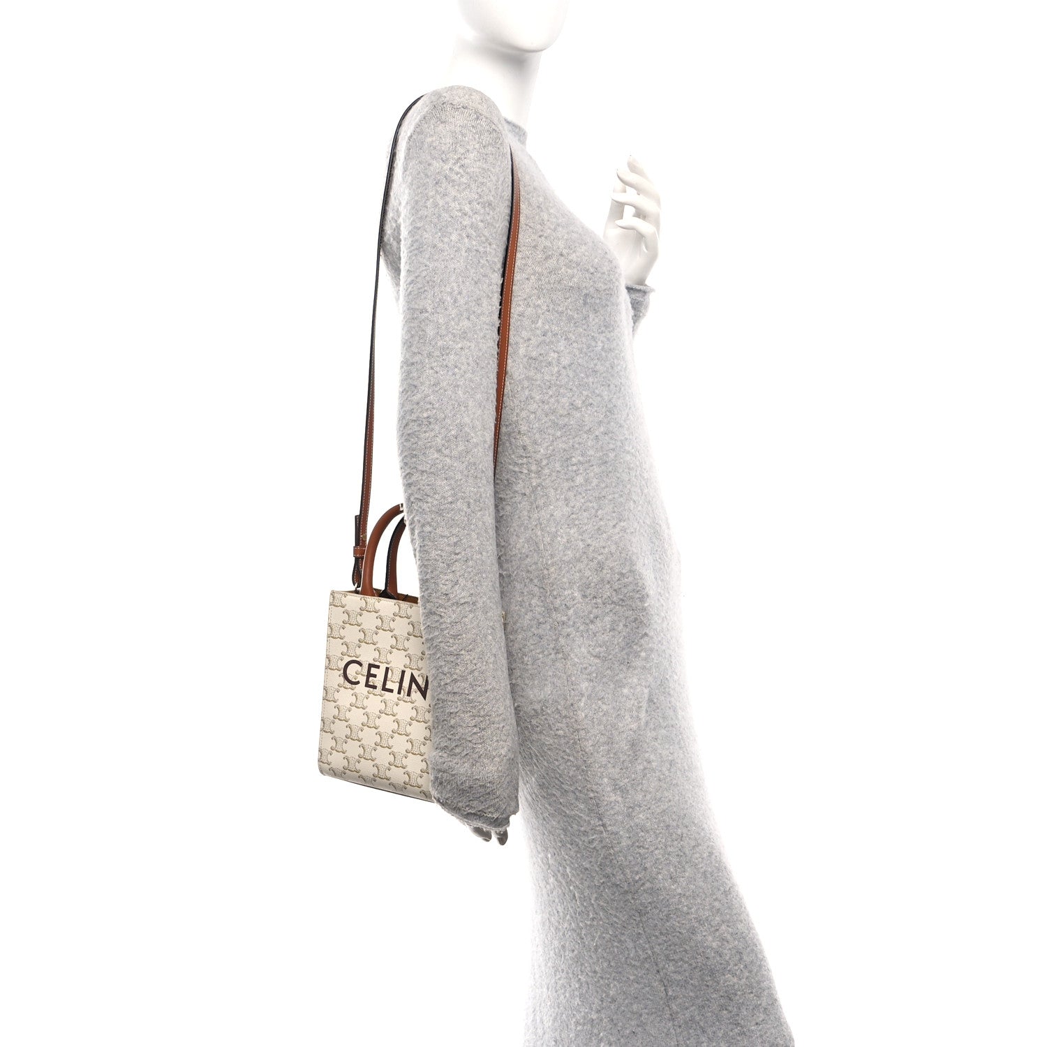 Triomphe Canvas Calfskin Mini Vertical Cabas White