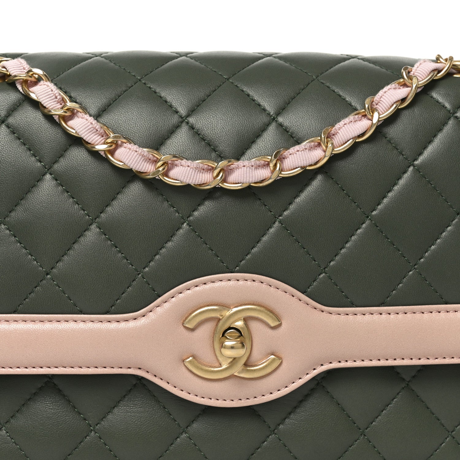 Lambskin Quilted Medium Bi-Color Flap Green Pink
