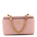 Caviar Quilted Pearl Enamel Small Vanity Case With Chain Light Pink