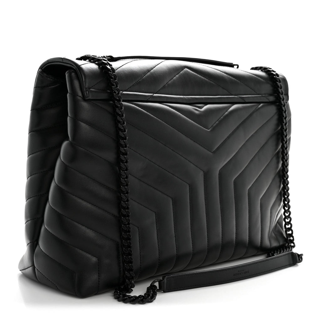 Calfskin Y Quilted Monogram Monochrome Large Loulou Chain Satchel Black