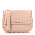 Calfskin Rockstud Crossbody Saddle Bag Water Rose