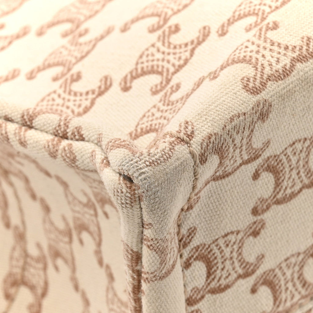 Canvas Calfskin Triomphe Print Small Cabas Thais White