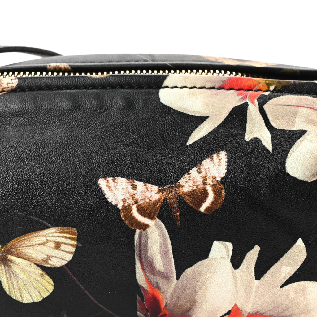 Lambskin Magnolia and Moth Print Mini Pandora Black