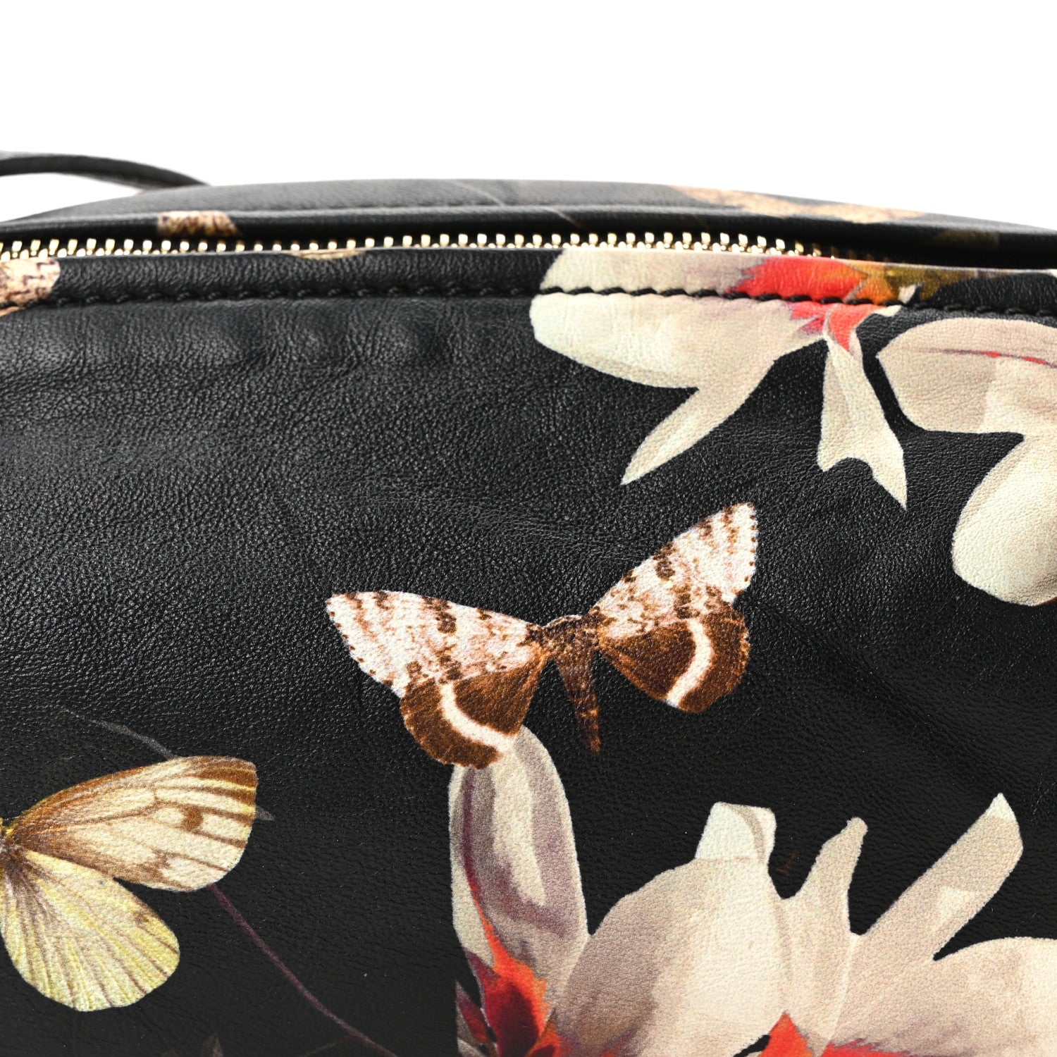 Lambskin Magnolia and Moth Print Mini Pandora Black