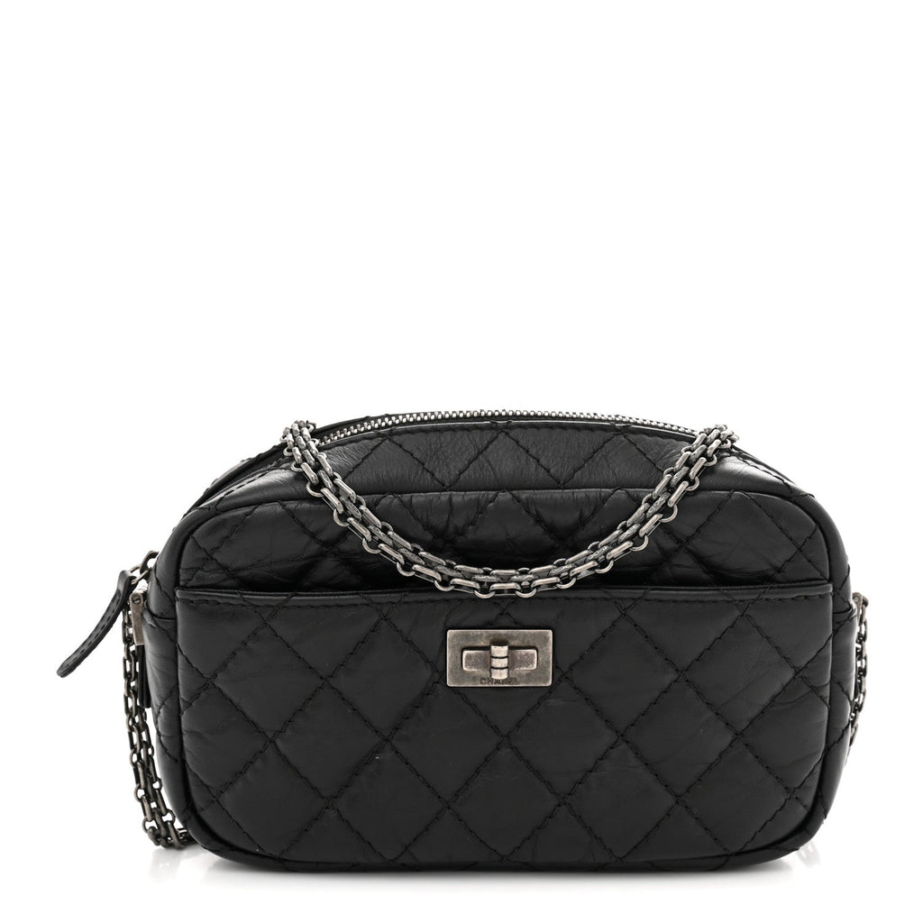 Aged Calfskin Quilted Mini Reissue Camera Case Black