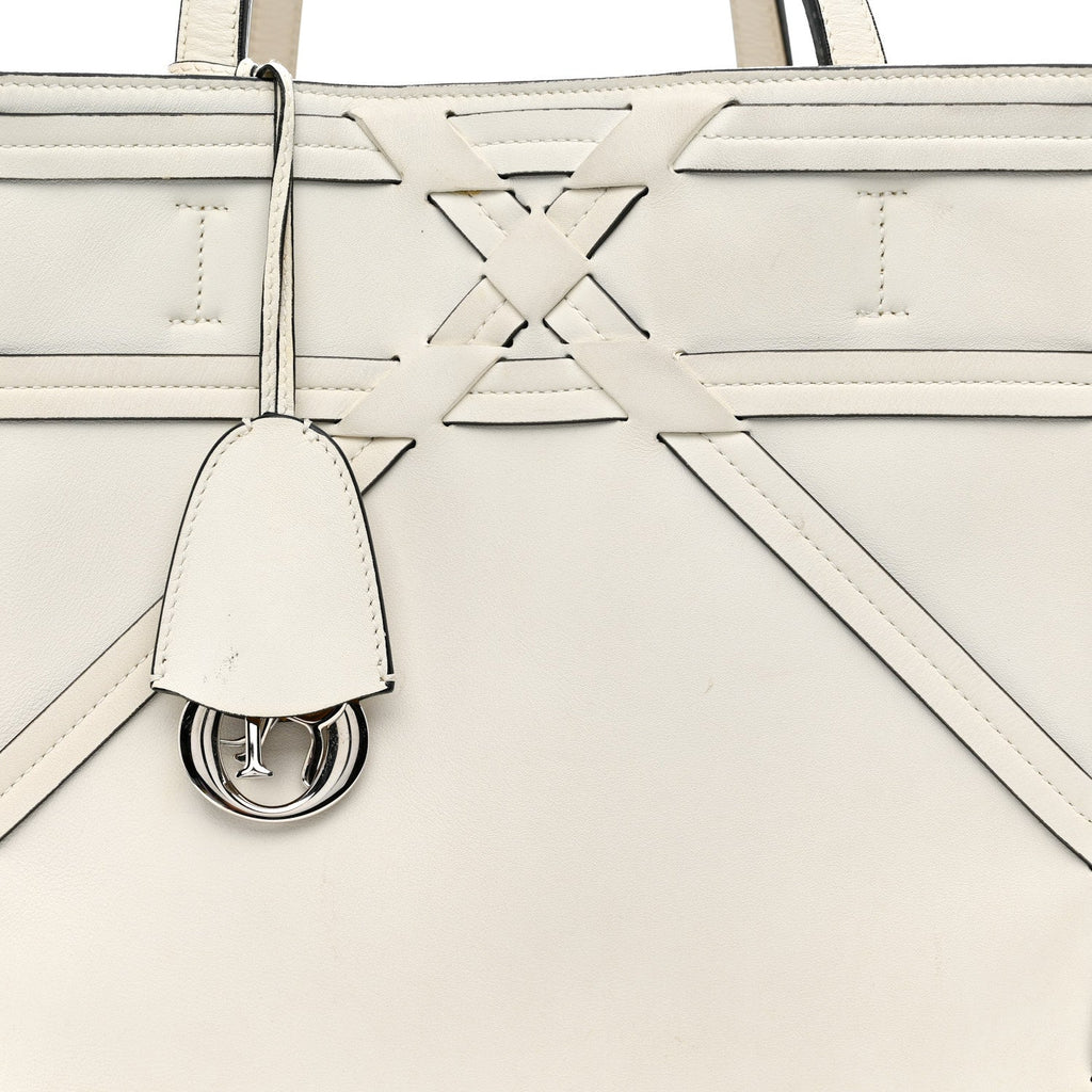 Calfskin Woven Giant Cannage Connect Tote White