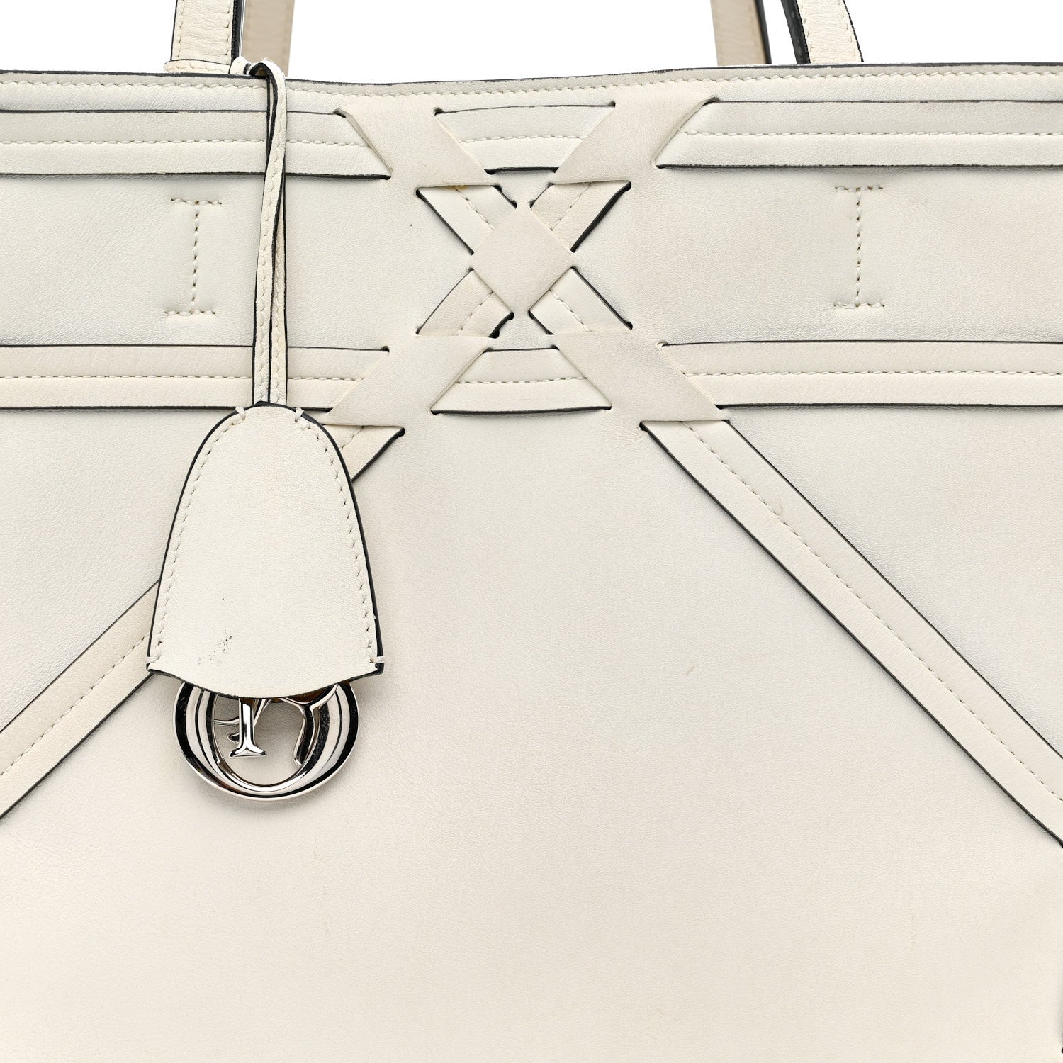 Calfskin Woven Giant Cannage Connect Tote White