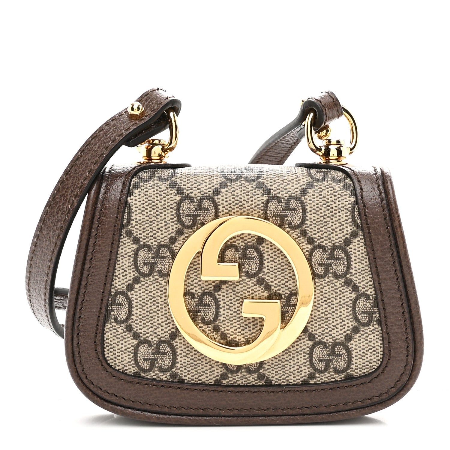 GG Supreme Monogram Textured Dollar Calfskin Blondie  Case Wallet with Strap Beige Ebony New Acero