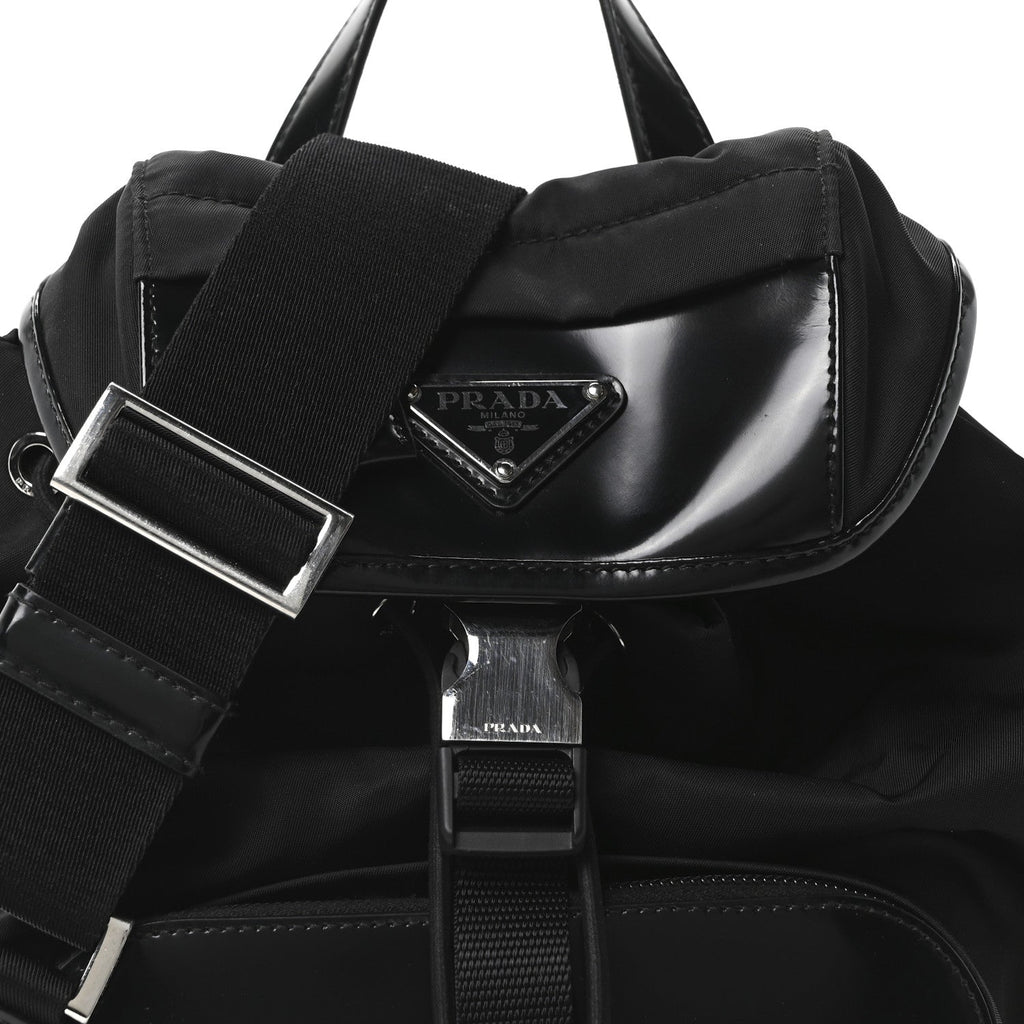 Nylon Brushed Calfskin Mini Sling Backpack  Black
