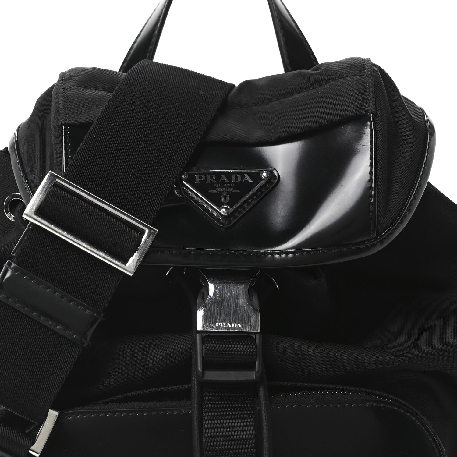 Nylon Brushed Calfskin Mini Sling Backpack  Black