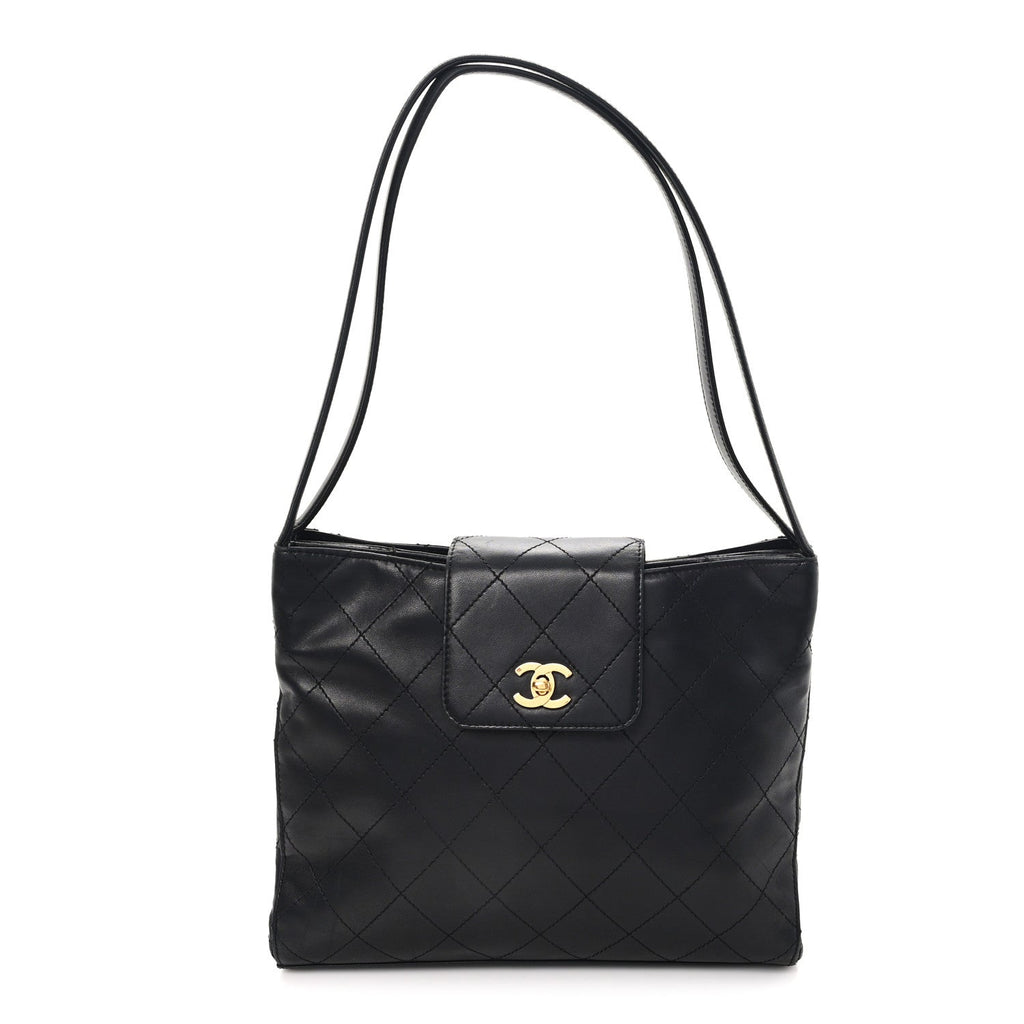 Lambskin Quilted CC Flap Shoulder Bag Black