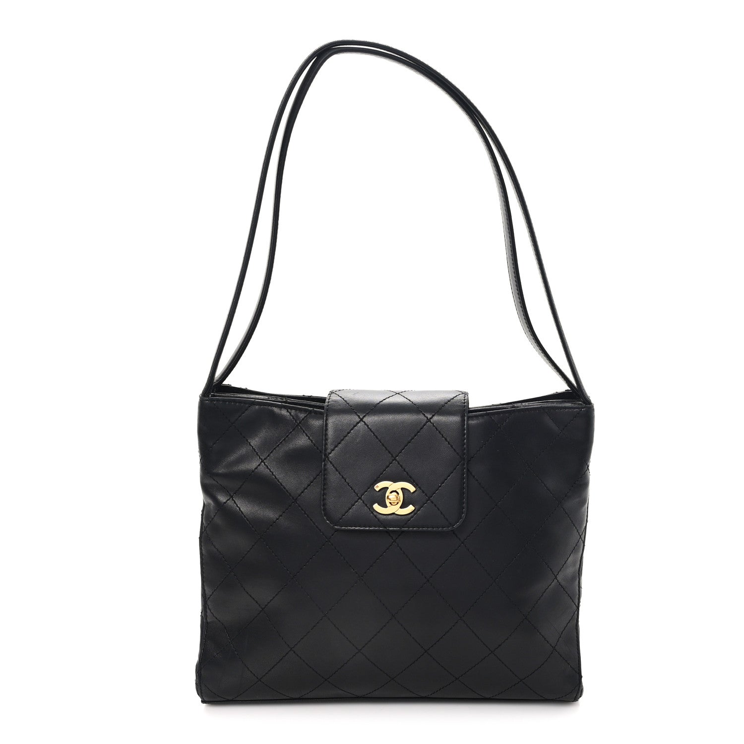 Lambskin Quilted CC Flap Shoulder Bag Black