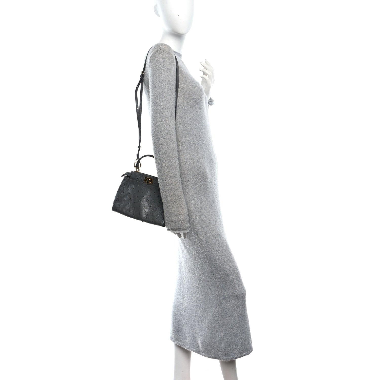 Ostrich Shiny Nappa Mini Peekaboo Iconic Satchel Grey
