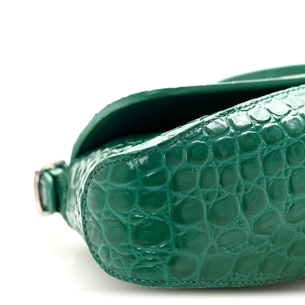 Shiny Super Supple Calfskin Crocodile Embossed Small XX Flap Stretch Bag Jade