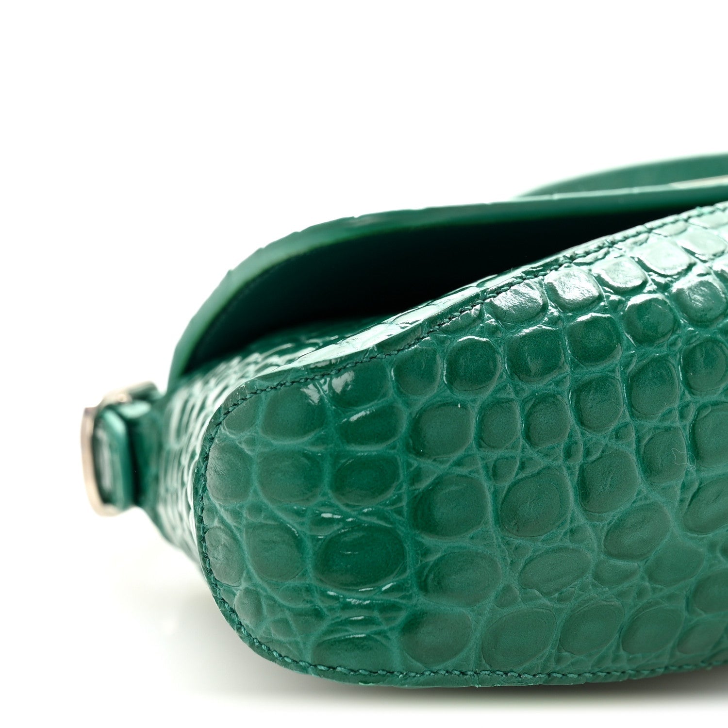 Shiny Super Supple Calfskin Crocodile Embossed Small XX Flap Stretch Bag Jade
