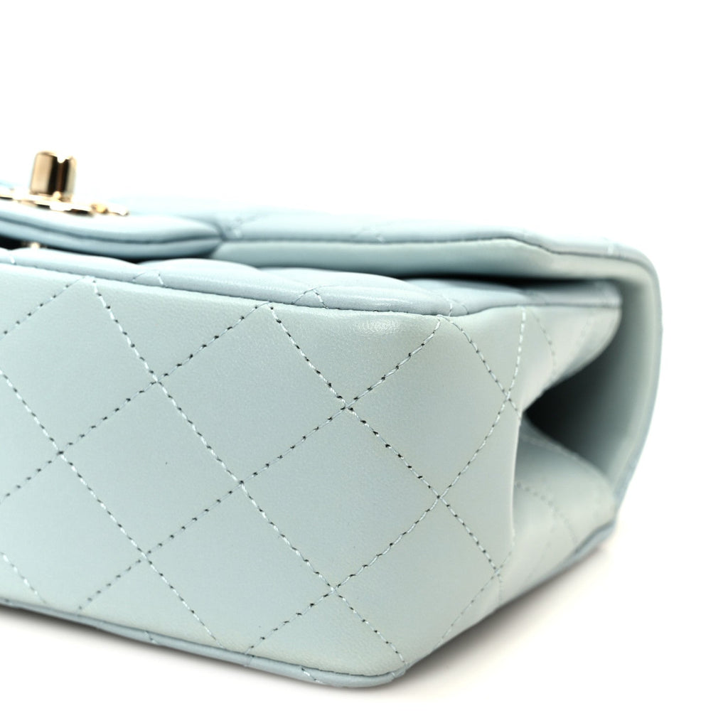 Lambskin Quilted Mini Top Handle Rectangular Flap Light Blue