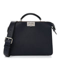 Cuoio Romano Vitello Cover Glazed Fabric Bi-Color FF 1974 Mini Peekaboo I SEE U Satchel Blue Dark Brown Tobacco Moro