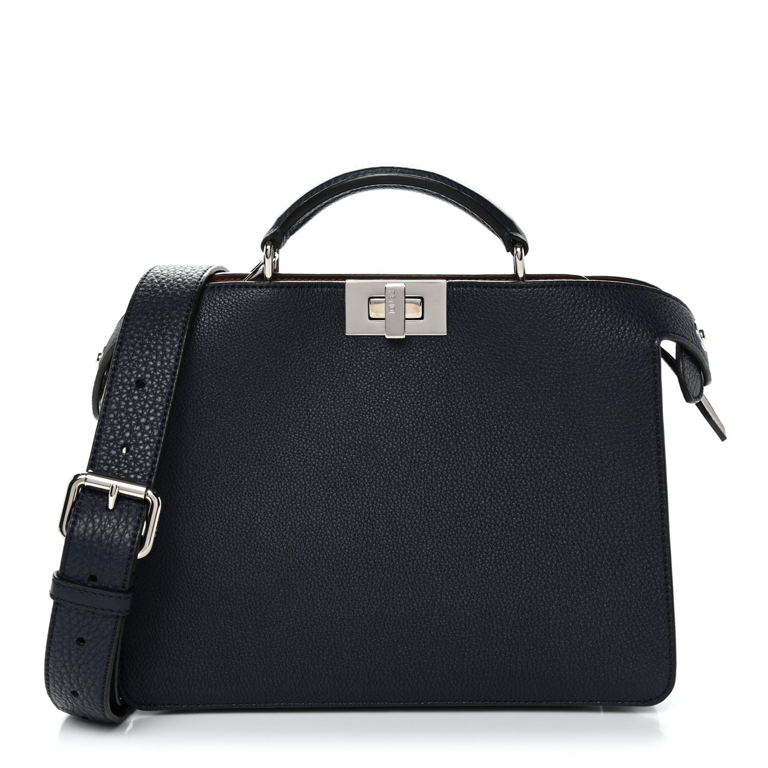 Cuoio Romano Vitello Cover Glazed Fabric Bi-Color FF 1974 Mini Peekaboo I SEE U Satchel Blue Dark Brown Tobacco Moro