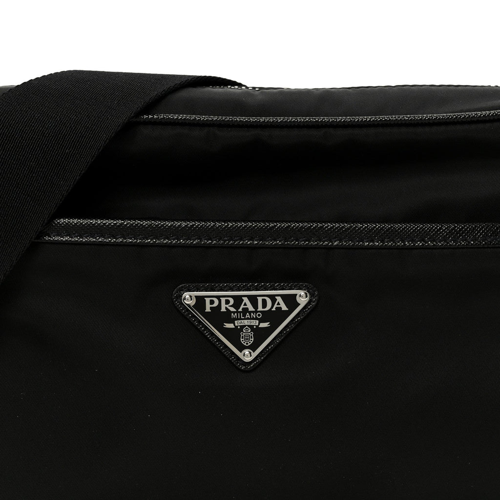 Tessuto Saffiano Pocket Double Zip Shoulder Bag Black