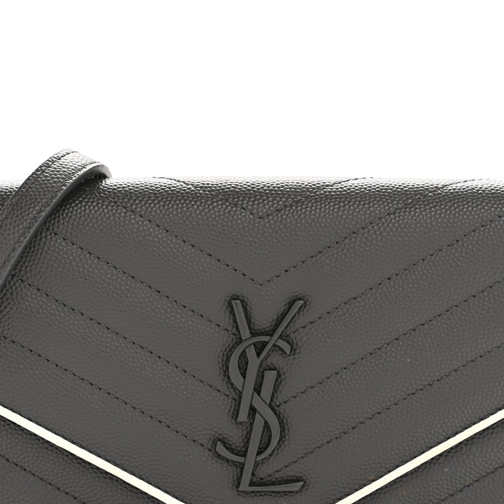 Grain De Poudre Matelasse Chevron Monogram Envelope Chain Wallet Asphalt White