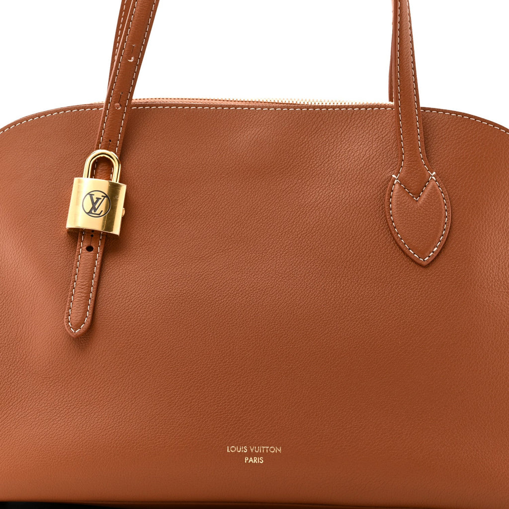 Grained Calfskin Low Key Duffle Tote Cognac