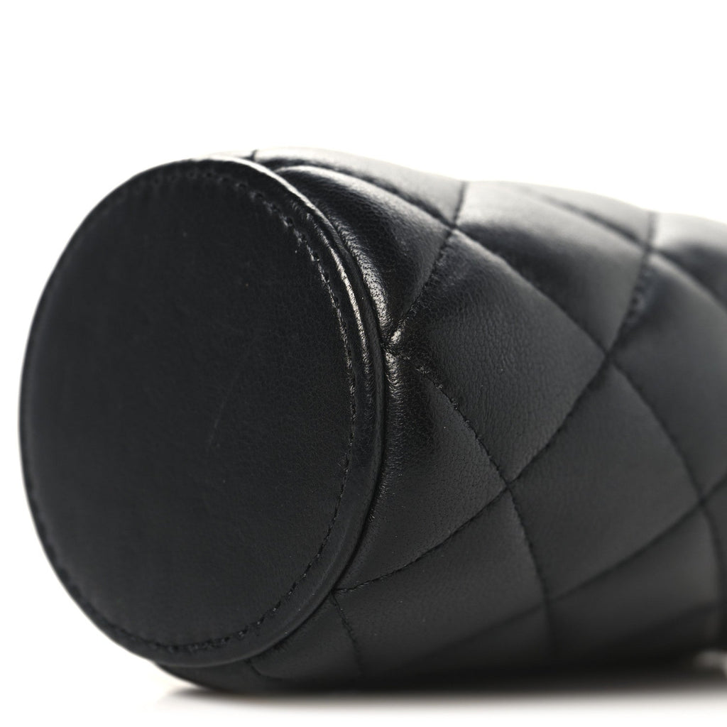 Lambskin Quilted Mini Bucket Bag With Chain Black