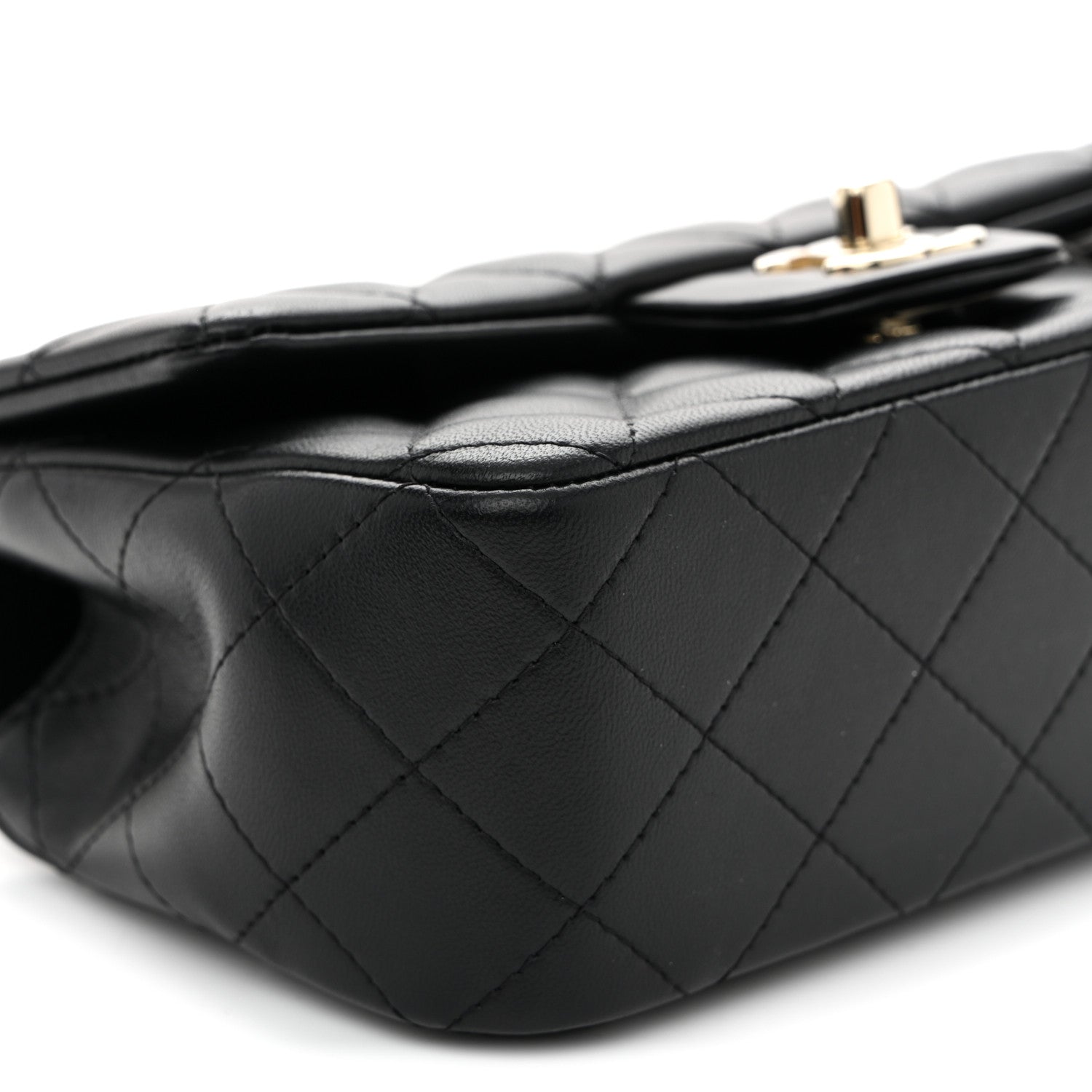 Lambskin Quilted Mini Top Handle Rectangular Flap Black