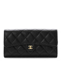 Caviar Quilted Large Gusset Flap Wallet Black