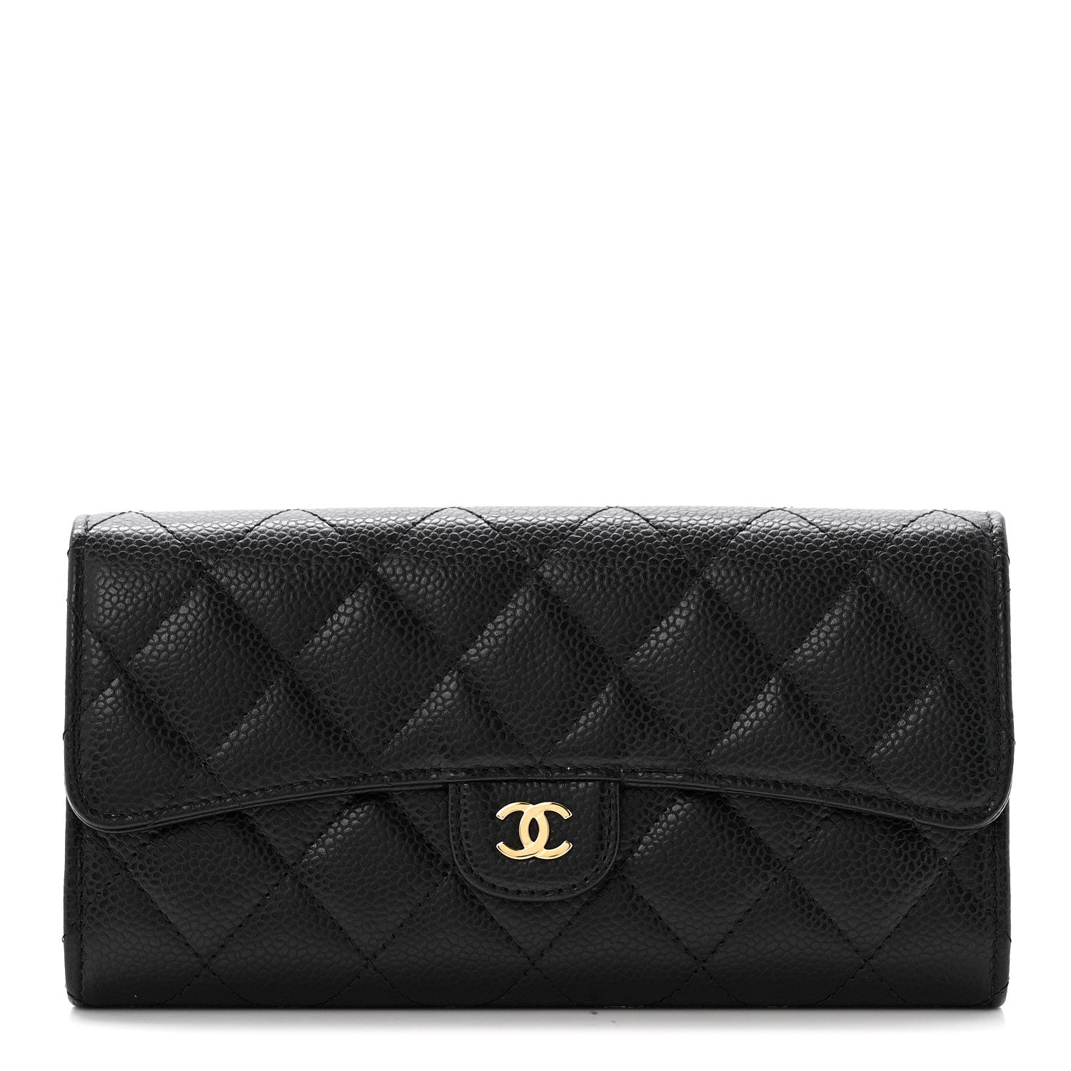 Caviar Quilted Large Gusset Flap Wallet Black