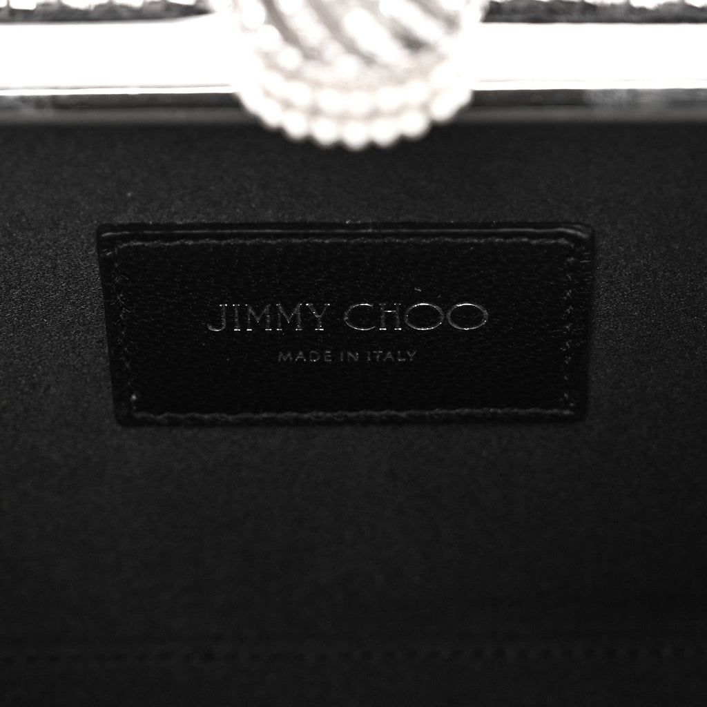 Satin Feather Crystal Embellished Celeste Clutch Black