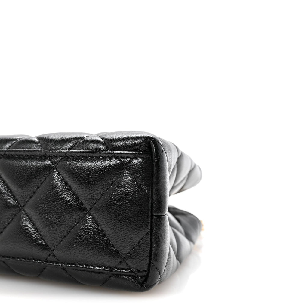 Shiny Aged Calfskin Quilted Nano Kelly Shopper Black